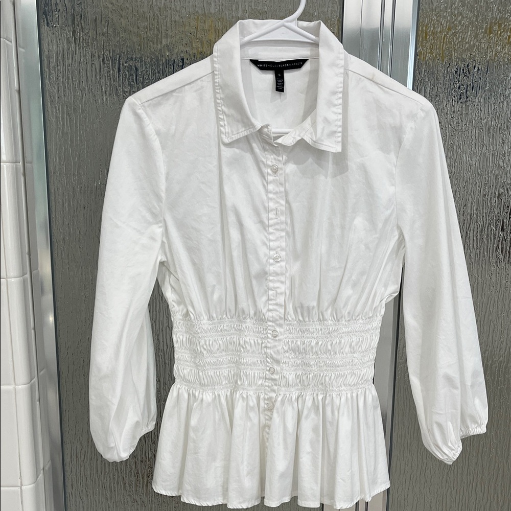 White House Black Market White Smocked Blouse